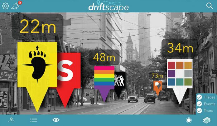 The City of Toronto on the Driftscape augmented reality tourism app. (Photo courtesy of Driftscape)