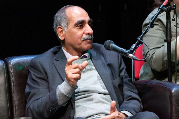 Syrian journalist and poet Abdulrahman Matar, pictured during a February 2020 panel discussion at Trent University organized by Dr. James Cullingham, a journalist, documentary filmmaker, and Trent alumnus. Matar is one of three refugee journalists profiled in Cullingham's new documentary "The Cost of Freedom - Refugee Journalists in Canada", scheduled for release in late 2021. (Photo: Ben Wolfe, courtesy of Tamarack Productions)