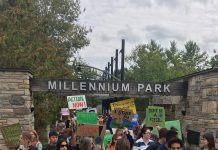 On September 27, 2019, youth in Peterborough led a protest march to local federal political candidates' campaign offices as part of The Global Climate Strike protest. This youth-led global protest movement took place in 4,500 locations in 150 countries and is one of the largest movements of its kind in history. (Photo: Leif Einarson)