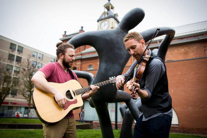 "Peterborough Celebrates!", a new Facebook group created by local musician Ken Tuck, aims to bring together the arts and business communities to plan a post-pandemic celebration in Peterborough, such as a city-wide event with all different genres of music. Pictured are members of Celtic group Hunt the Hare, who performed in 2018 at the Peterborough Downtown Business Improvement Area's series of outdoor "Live and Local" live music events in downtown Peterborough. (Photo: Peterborough DBIA)