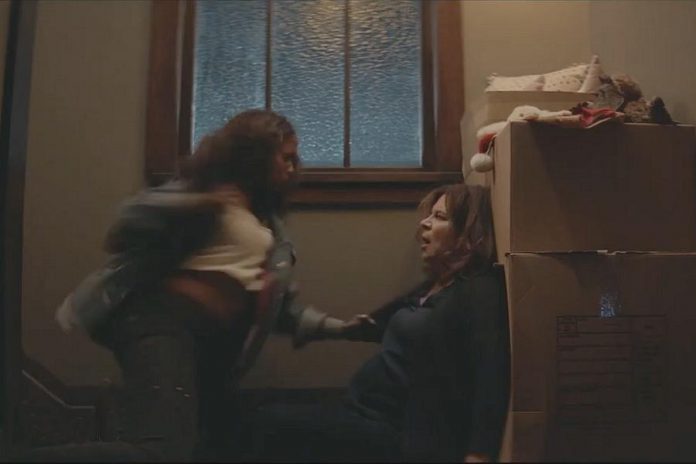 As well as her first role as a villain, "Batwoman" offered Peterborough's Linda Kash her very first fight scene. Here she's about to get punched out by Javicia Leslie, who portrays Ryan Wilder/Batwoman. (Screenshot)