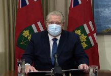 Before a teleconference with Ontario municipal leaders and mayors on February 26, 2021, Ontario Premier Doug Ford comments on Health Canada's approval of AstraZeneca's two COVID-19 vaccines. Later in the day, the province announced changes to the colour-coded levels for nine public health unit regions, including placing Thunder Bay and Simcoe-Muskoka into lockdown status. (CPAC screenshot)