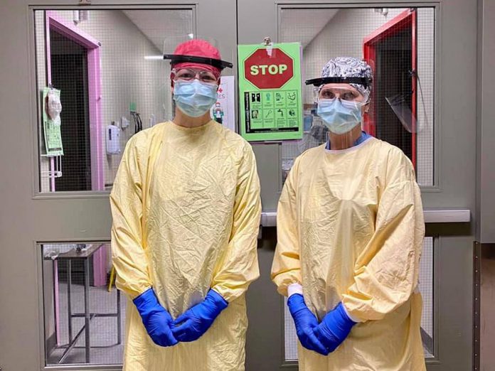 Karley and Kristy-Marie, two of the healthcare professionals at Peterborough Regional Health Centre providing care for patients with COVID-19. (Photo: Peterborough Regional Health Centre)