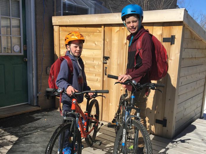 Now that they have checked their bikes (air, brakes and chain), identified their route, and refreshed themselves on the rules of the road, Aaron and Kye are ready for their spring bike to school. Aaron and Kye ready for their spring bike to school. By law, every cyclist under the age 18 in Ontario must wear an approved helmet. Helmets should be in good condition and fit properly.  (Photo: Jackie Donaldson)