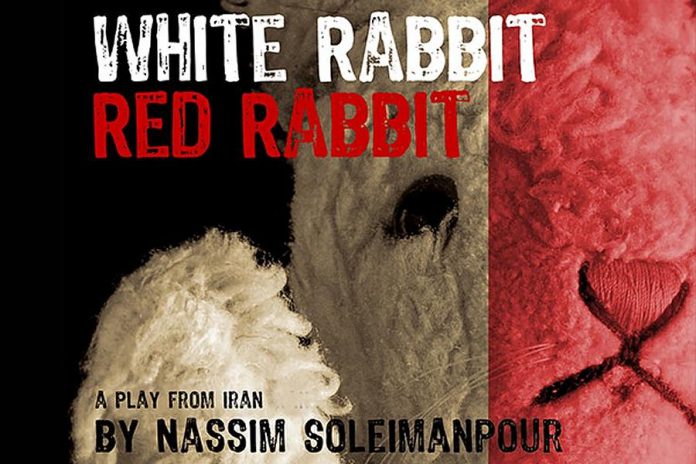 Public Energy with support from 4th Line Theatre presents Beau Dixon in the critically acclaimed play "White Rabbit Red Rabbit" by Iranian playwright Nassim Soleimanpour on March 13, 2021 -- one year after the pandemic forced all theatrical venues to close. (Graphic: Public Energy)