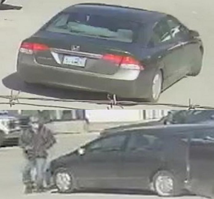 Kawartha Lakes police are seeking this vehicle driven by a suspect (pictured) in a theft of power tools from a Lindsay business on March 22, 2021. (Police-supplied photos)