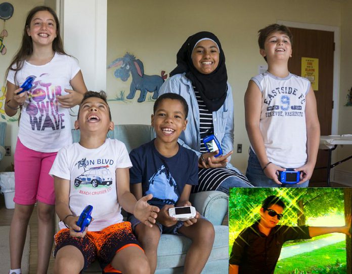 Participants in the New Canadians Centre's Newcomer Children's Photography Project, which began in July 2016 and wrapped up in with a community exhibit during the SPARK Photo Festival in 2017. From left to right: Zeinah, Ibrahim, Amjad, Raneem, Ghaith, and (insert) Sami.  A Newcomer Youth Photo Project followed in 2017 and 2018 with a Newcomer Adult Photography Project in 2020. (Photo courtesy of New Canadians Centre)