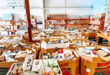 Some of the 13,560 pounds of food collected for Kawartha Food Share in October 2020 during the "Spare a Square #2" food drive. The shelves at Kawartha Food Share need to be retocked, and the organizers behind "Spare a Square" are back for 2021 with a business-to-business challenge to collect at least 20,000 pounds of food on Friday, April 9th, followed by a Peterborough-wide porch food drive on Saturday, April 10th. (Photo: Kawartha Food Share / Facebook)