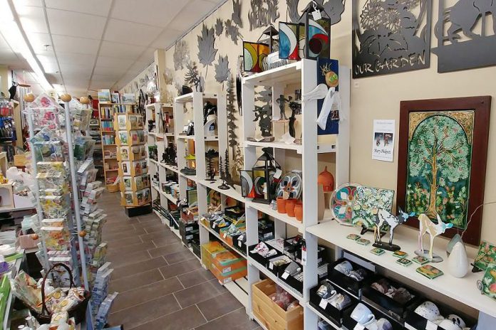 Prior to the pandemic, many shoppers would crowd the aisles of The Avant-Garden Shop browsing for unique decor and gift items. The store is open again for browsing, but limited to a maximum of six customers at a time with one-way aisles. (Photo: Paula Kehoe / kawarthaNOW.com)