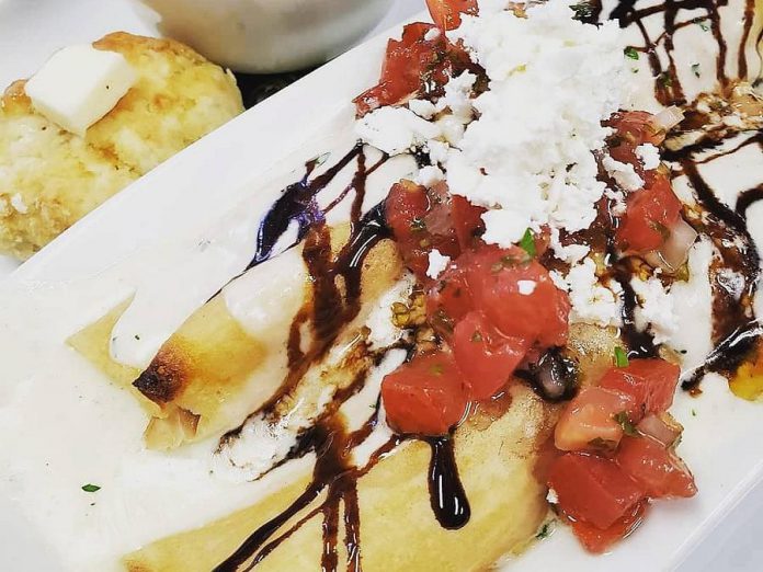 A chicken bruschetta club crepe was the recent feature of the day at The Pin restaurant in downtown Peterborough. The Pin's crepes are available for lunch or dinner, and can be ordered for takeout or dine-in.  (Photo courtesy of The Pin)