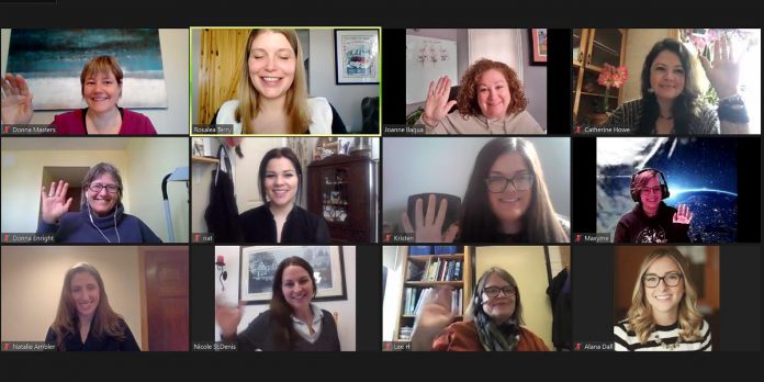 The 10 participants of the second cohort of the Women Breaking Barriers business accelerator program for female-led companies in STEM and social innovation participating in a Zoom meeting with staff from the Innovation Cluster Peterborough and The Kawarthas, which administers the pilot program with funding from RBC and the Ontario Trillium Foundation. (Photo courtesy of Innovation Cluster)