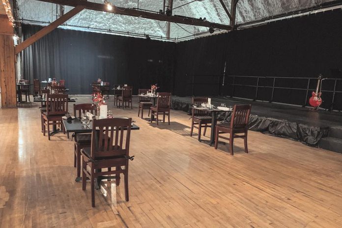 How tables will be spaced at the Lakeview Arts Barn in Bobcaygeon for Globus Theatre's summer 2021 productions. (Photo courtesy of Globus Theatre)