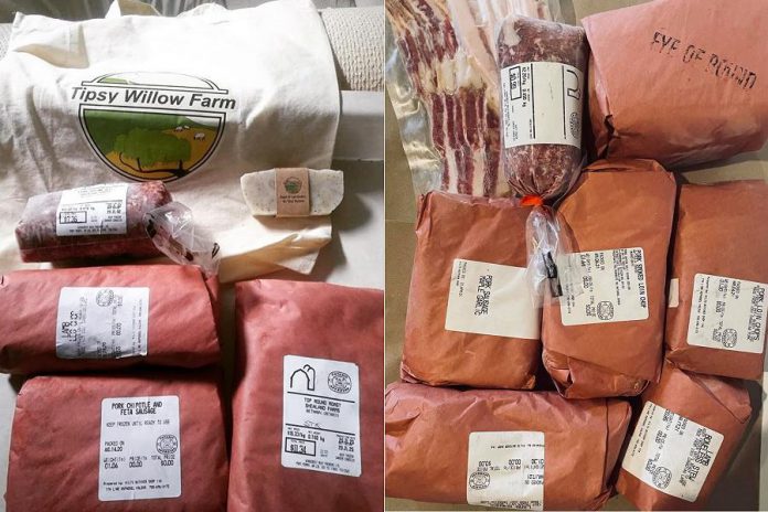 Meat boxes from of Tipsy Willow Farms vary in size with $50, $100, and $150 options. (Photos: Tipsy Willow Farms)