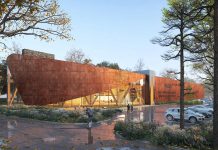 An architectural rendering of the proposed new Canadian Canoe Museum, to be located at 2077 Ashburnham Drive in Peterborough, beside the Parks Canada building and north of Beavermead Park. (Rendering: Lett Architects Inc.)