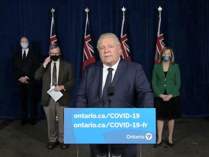 Ontario Premier Doug Ford announced a province-wide COVID-19 shutdown on April 1, 2021. The four-week shutdown takes effect on April 3. (CPAC screenshot)