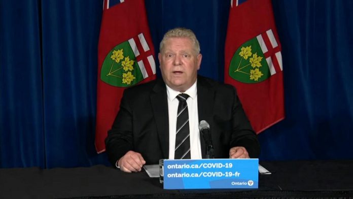 Premier Doug Ford announced on April 12, 2021 that Ontario schools will remain closed after spring break, with all elementary and secondary school students moving to remote learning as of April 19. No date has been set for the reopening of schools. (CPAC screenshot)