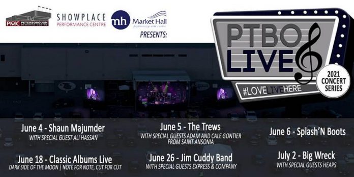 The first six shows of the new PTBOLive Summer Concert Series, a joint presentation of Peterborough Memorial Centre, Showplace Performance Centre. and Market Hall Performing Arts Centre. (Graphic: PTBOLive)