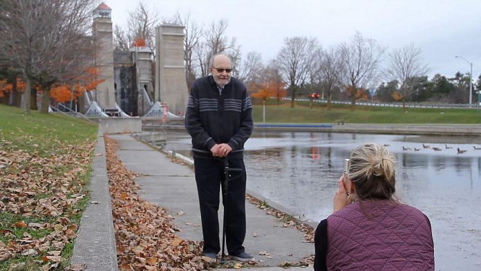 A scene from Peterborough filmmaker Keith Smith's 2019 short "The Photo", inspired by a real-life encounter Smith had 20 years ago. The 12-minute film, which was shot at the Peterborough Lift Lock, has garnered numerous accolades and award nominations at international film festivals in 2021. The film stars Peterborough community theatre actors Glen Walker and Rhonda Brewster. (Screenshot)