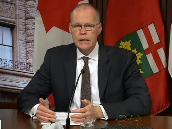 Adalsteinn Brown, co-chair of the Ontario COVID-19 Science Advisory Table, speaking at a media conference at Queen's Park with Ontario’s chief medical officer of health Dr. David Williams on May 20, 2021. (CPAC screenshot)