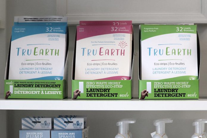 Using gentler eco-friendly detergents, such as the Canadian-made Tru Earth laundry strips, can help reduce the shedding of microfibres. They are also better for the environment because they don't use the plastic packaging typically associated with other laundry soaps. (Photo: Jessica Todd)