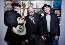 Rick Fines, Al Black, and Gary Peeples of Jackson Delta pictured in 2019. The Peterborough acoustic blues trio will be headlining a PTBOLive drive-in concert at the Peterborough Memorial Centre on August 27, 2021, with Peterborough blues-rock band Emily Burgess & The Emburys opening. (Photo courtesy of SLAB Production)