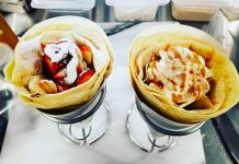 The Crepes of Wrath opened during the pandemic on Hunter Street in Peterborough. Pictured is the Classical Gas, filled with banana nutella and strawberry, and the AFP, filled with apple pie filling, graham crackers, caramel, and cinnamon. (Photo: The Crepes of Wrath)