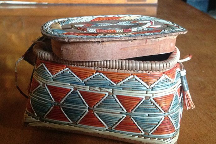 A birch bark basket made by Polly Soper and presented as a gift to His Royal Highness Albert Edward, Prince of Wales, when he toured North America in 1860.  Hiawatha First Nation and the Peterborough Museum & Archives have received federal funding to facilitate the loan of a group of quilled birch bark items from the Royal Collection Trust in England for a planned exhibition at the museum in 2023. (Supplied photo)