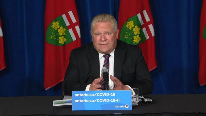 Ontario Premier Doug Ford announced the province's three-step reopening plan at a media conference at Queen's Park on May 20, 2021. Along with the plan, Ford announced some recreational amenities would be allowed to reopen for the Victoria Day long weekend. (CPAC screenshot)