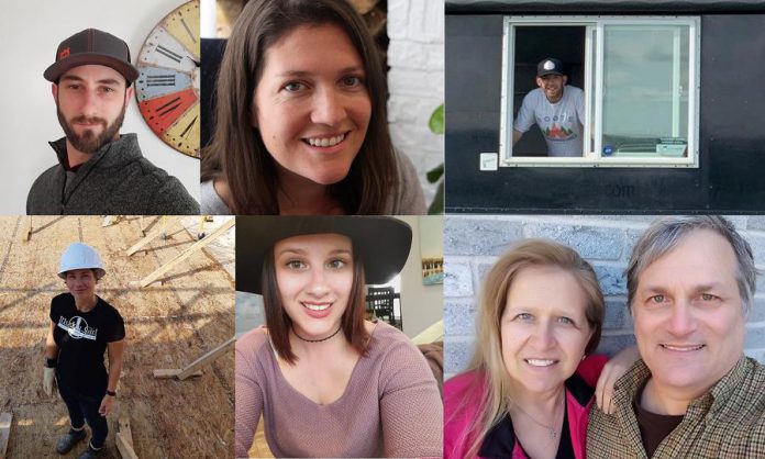 Six participants of the winter 2021 intake of Starter Company Plus each received a $5,000 microgrant to help launch or expand their businesses. Clockwise from top left: E. Tristan Pulham (pictured) and Tyler O'Conner of Elemental Tree Care, Lia Gomez Lowe of Full Bloom Health, Mike Frampton of Tragically Dipped Donuts, Sandy Spremo and Scott D. Bain of the K9 Clipper, Fenna Renee Green of Daily Development, and Christine Jaros of VerminiX Pest Control Company. (Photos courtesy of Peterborough & the Kawarthas Economic Development)