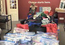 Some of the 275 personal hygiene kits and backpacks for kids donated by local residents to the United Way Peterborough & District. Brant Basics also contributed more than 200 face masks to be included in the collected kits. (Photo courtesy of United Way Peterborough & District)