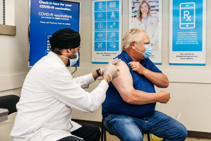 Ontario Premier Doug Ford received his second dose of the AstraZeneca COVID-19 vaccine at an Etobicoke pharmacy on June 24, 2021. (Photo: Office of the Premier)