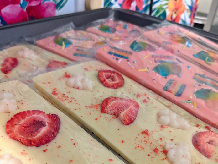 Flossophy's chocolate bars, including Strawberries and Cream and The Unicorn, are made in-house using Belgian chocolate. (Photo: Danielle McIver)