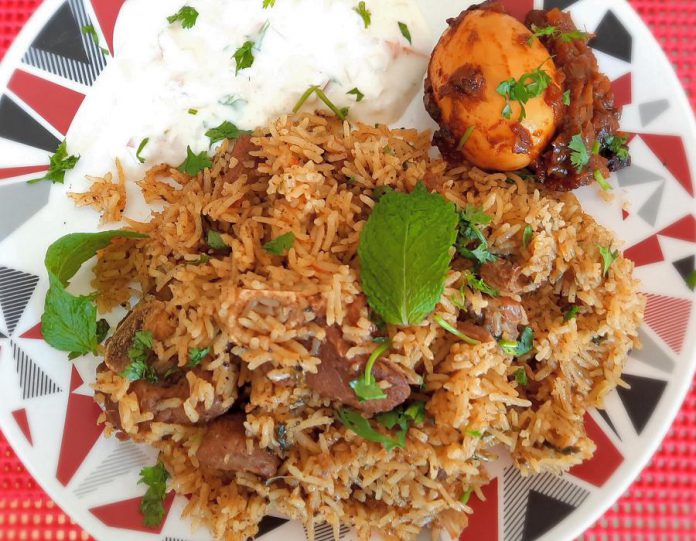 Gayathri Rajan's goat biriyani (with egg fry) is an authentic recipe from southern India of the fragrant mixed-rice dish that is popular across the Indian sub-continent. (Photo courtesy of Gayathri Rajan)