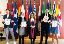 Imad Mahfouz (second from right) came to Canada in 2015 with his family (son Abdullah, wife Nerveen, and daughter Zeina) to escape the war in Syria and settled in Peterborough. The family of four obtained their Canadian citizenship in 2020. Imad, who loves cooking, was a restaurateur in Syria and plans to open a restaurant in his new home community of Peterborough. (Photo courtesy of the Mahfouz family)