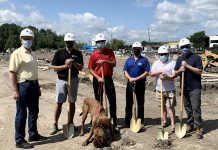 Thor, an unneutered dog currently in the care of the Peterborough Humane Society, helps in a "ground digging" ceremony to celebrate the progress of construction of the new Peterborough Animal Care Centre at 999 Technology Drive in Peterborough. The $10-million facility will include a spay/neuter clinic, an adoption and education centre, and a provincial dog rehabilitation centre in partnership with the Ontario SPCA and Humane Society. (Photo courtesy of Peterborough Humane Society)