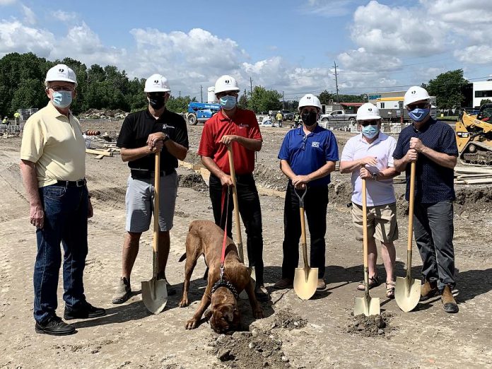 Thor, an unneutered dog currently in the care of the Peterborough Humane Society, helps in a "ground digging" ceremony to celebrate the progress of construction of the new Peterborough Animal Care Centre at 999 Technology Drive in Peterborough. The $10-million facility will include a spay/neuter clinic, an adoption and education centre, and a provincial dog rehabilitation centre in partnership with the Ontario SPCA and Humane Society. (Photo courtesy of Peterborough Humane Society)