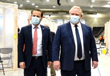Northumberland-Peterborough South MPP David Piccini pictured with Premier Doug Ford at a mass vaccination clinic in Port Hope. (Photo: David Piccini / Facebook)