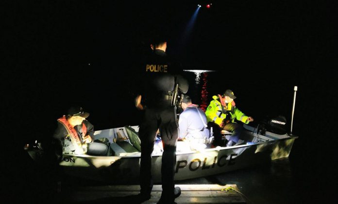 Bancroft OPP conducting a search for a missing boater on Bells Rapids Lake in Hastings Highlands on May 30, 2021. The man's body was recovered from the lake the following day. (Photo: OPP / Twitter)