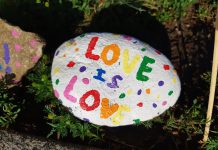 One of the many painted rocks, signs, and flags containing messages for the Peterborough Victoria Northumberland and Clarington Catholic District School Board, following a June 22, 2021 decision by the board not to fly the Pride flag at Catholic schools. (Photo courtesy of Kimberly Liane)
