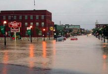 Portions of downtown Peterborough were underwater on July 15, 2004 when a freak storm dumped more than 150 mm of rain in parts of the city in less than an hour. (Photo: City of Peterborough Emergency & Risk Management Division)