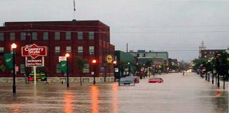 Portions of downtown Peterborough were underwater on July 15, 2004 when a freak storm dumped more than 150 mm of rain in parts of the city in less than an hour. (Photo: City of Peterborough Emergency & Risk Management Division)
