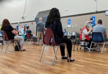 The vaccination clinic at the Evinrude Centre in Peterborough will be moving back to the multipurpose room (pictured in May) effect August 3, 2021. (Photo: Bruce Head / kawarthaNOW)