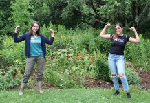 Hayley Goodchild of Peterborough GreenUP and Shaelyn Wabegijig of the Kawartha World Issues Centre are the project coordinators for a local initiative to implement five priority areas (Indigenous leadership, poverty eradication, clean water and sanitation, quality education, and climate action) from the 17 sustainable development goals adopted by the United Nations in 2015. After working on the initaitive since last year, the pair recently met for the first time in person at GreenUP's Ecology Park. (Photo: Genevieve Ramage)