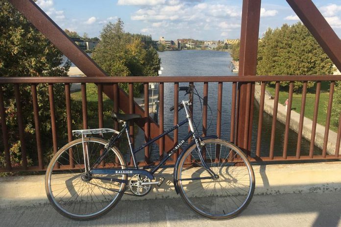 After completing GreenUP's Finding Balance program in 2020, participants have been out exploring Peterborough's trails this spring and summer, discovering (as this photo from a participant shows) both the ease and excitement of being able to cycle. (Photo: J. Outterson)