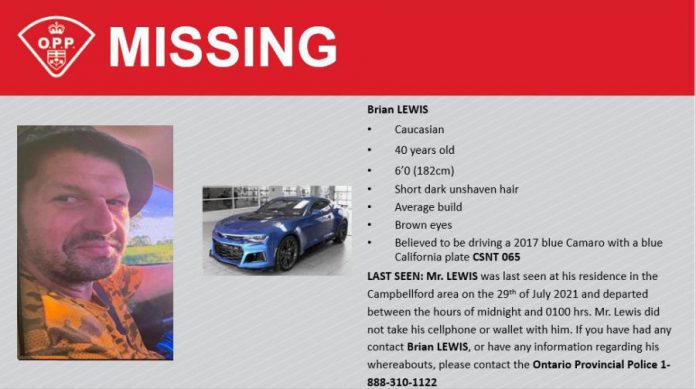 OPP poster for missing Brian Lewis of Campbellford.