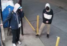 Peterborough police are seeking these two suspects after an armed robbery at a convenience store in the George Street North and Parkhill Road area on July 9, 2021. (Police-supplied photo)