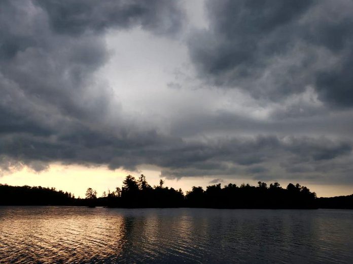 A thunderstorm passes over a lake in North Kawartha Township on July 5, 2021. (Photo: Jeannine Taylor / kawarthaNOW)