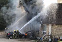 Firefighters battle a blaze on Station Street in downtown Bancroft on August 23, 2021. (Photo: Stuart Thomson)