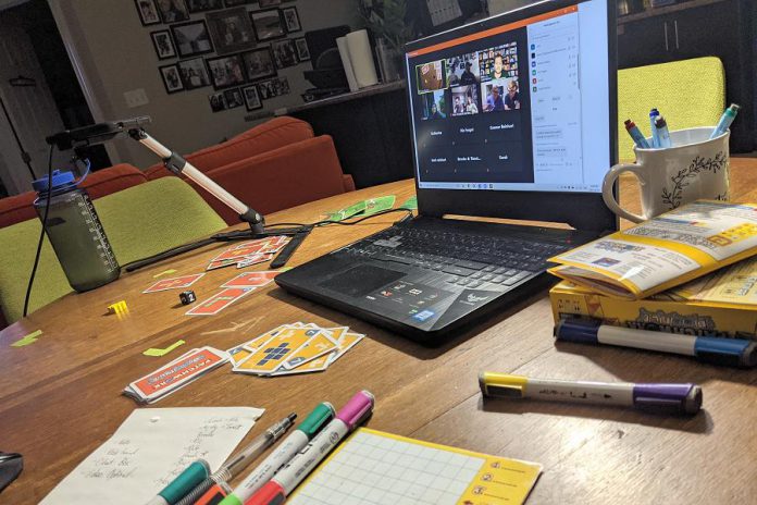 The Boardwalk Board Game Lounge offers the Roll & Write Club with a virtual game night on the first Monday of every month. Roll-and-write games are small and portable games that involve players rolling dice and marking the results on sheets of paper or erasable boards. (Photo courtesy Boardwalk Board Game Lounge)