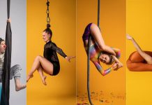 Emily Hughes, Nicole Malbeuf, Laura Lawless, and Flexy-T are the performers in Toronto-based Flying Solo's 'Circus Sundae: Sweet & Salty', presented by Public Energy. The show takes place on August 8, 2021 with two outdoor performances in the parking lots of Peterborough Memorial Centre and PCVS. (Supplied photos, collage by kawarthaNOW)